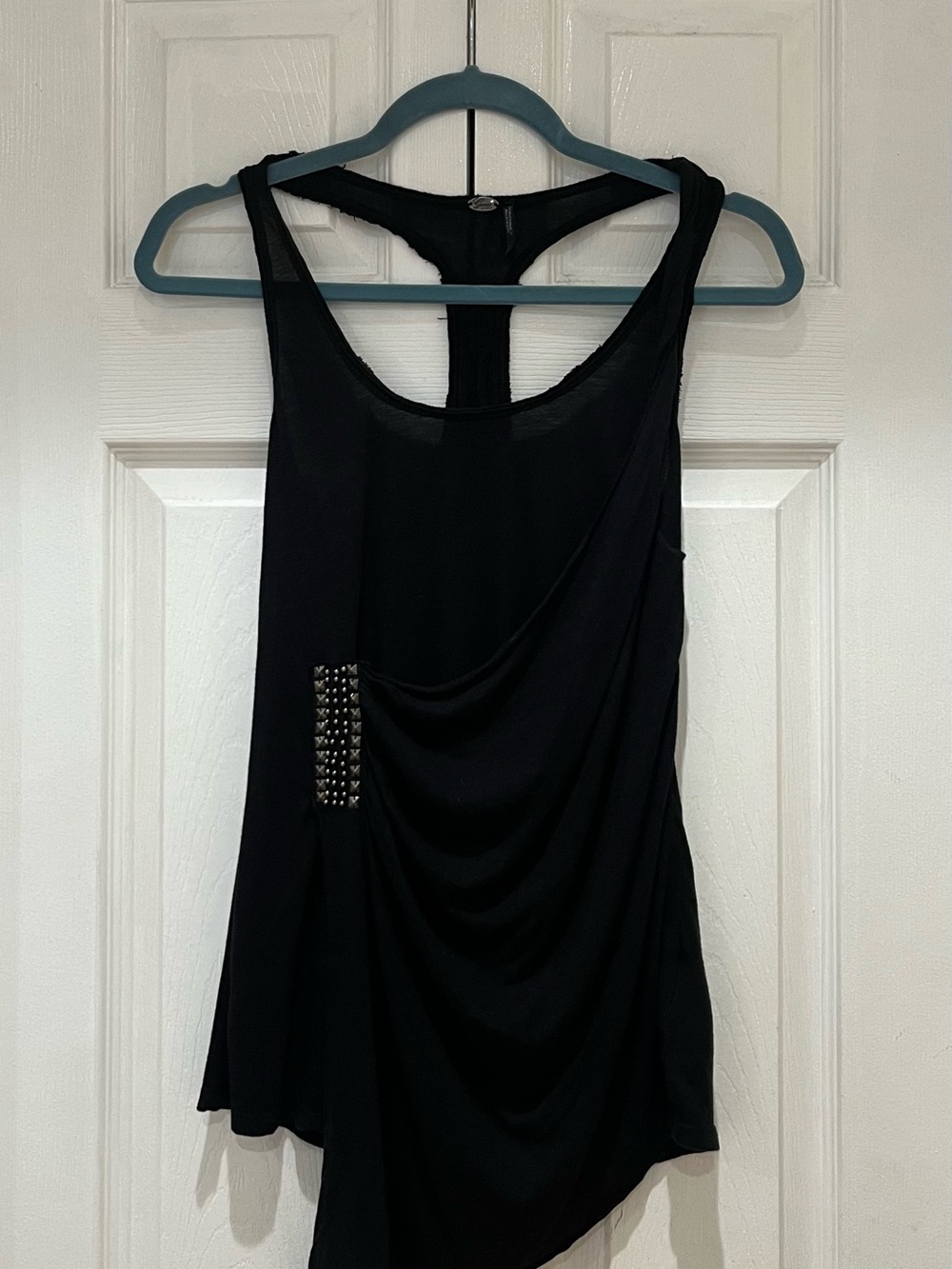 Guess Women’s Black Draped Tank Top with Stud Detail